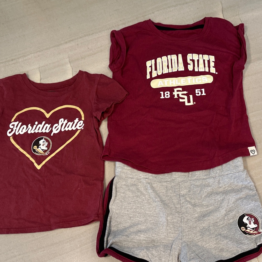 Florida State Kids Maroon and Gray Tee Set 4T, & FSU 3T Heart shirt.